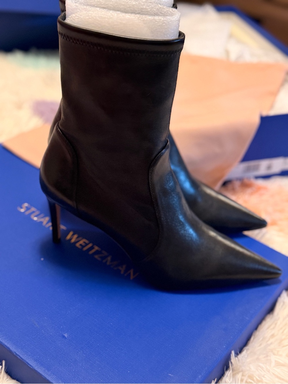 Stuart Weitzman Black Pointed Toe Stiletto Ankle Boots
